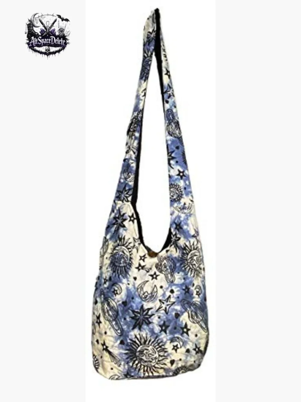 Large Cotton Crossbody Hobo Bag with Celestial Pattern, Zipper Closure_3